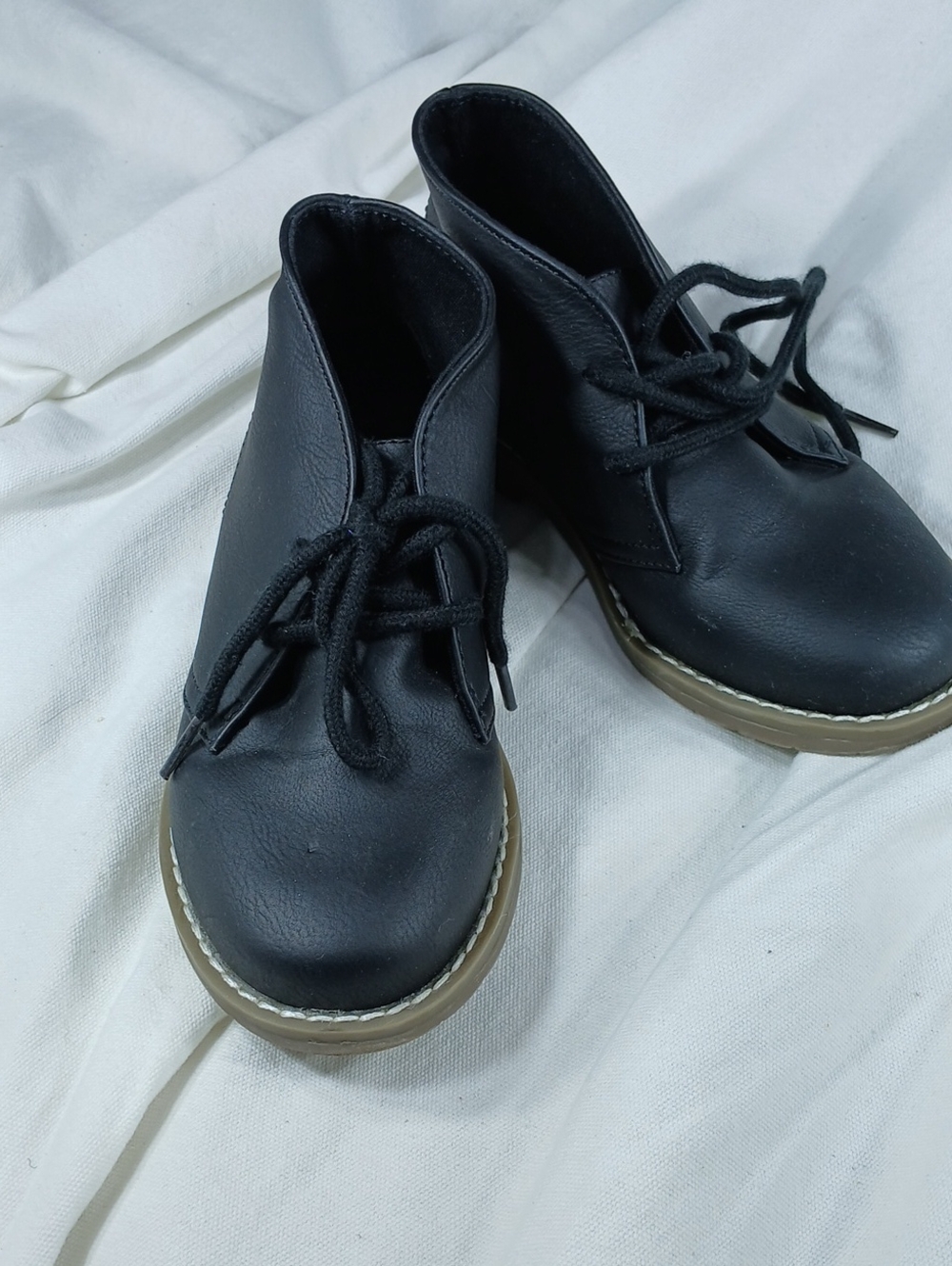 Place Black Kids Lace-Up Ankle Boots with Tan Soles
